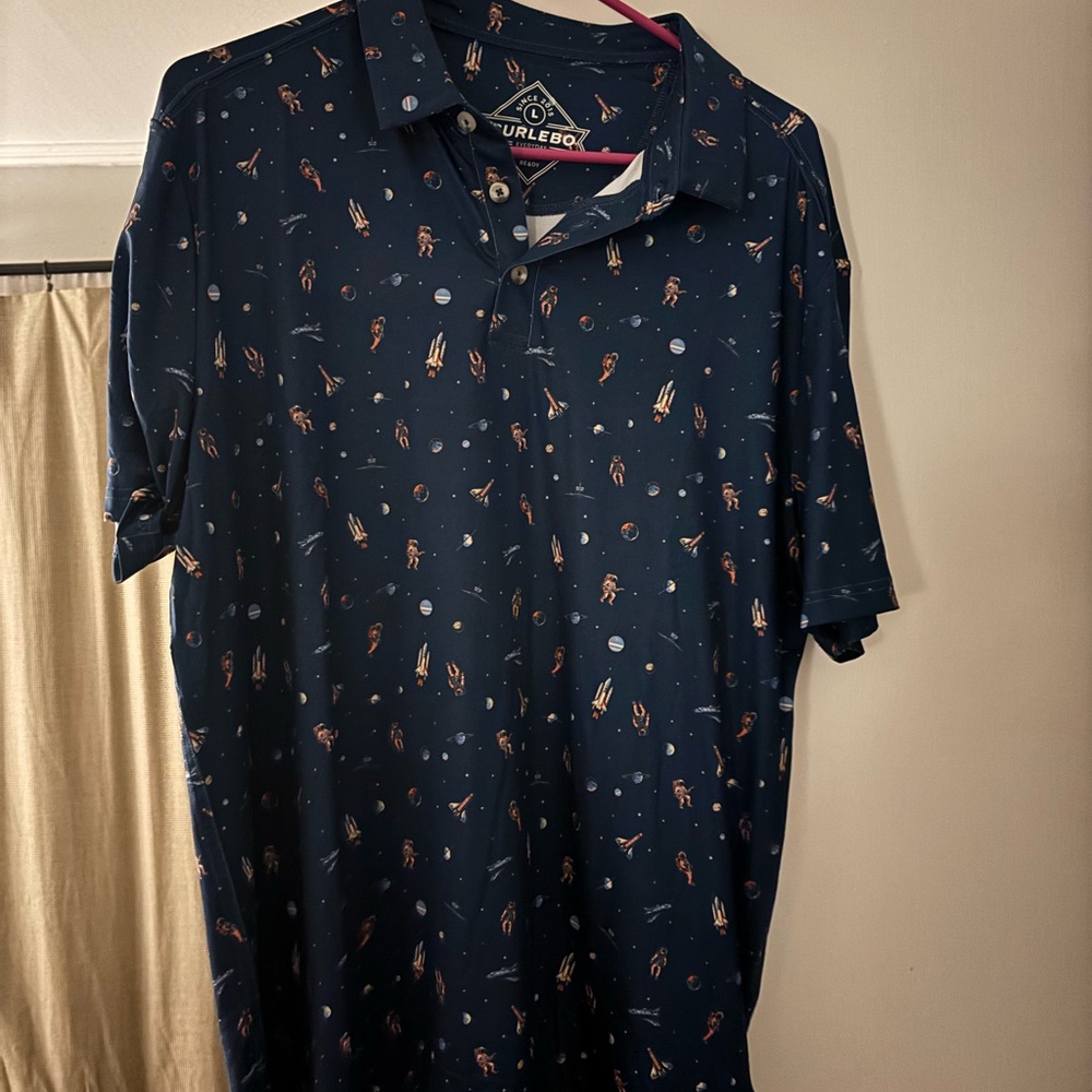 BURLEBO NWT Navy Polo with Space Pattern